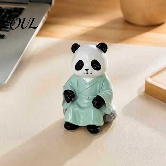 Collectible Panda Art for Living Room Playing Go Chess Figurine, Resin Zen Robe Tabletop Meditation Courtyard Landscaping Ornament, Cute Statue