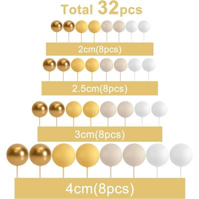 32 peças Topper de Bolo Amarelo Dourado Bolas de Espuma Dourada DIY Inserir Decoração de Bolo para Chá de Bebê Festa de Aniversário Decoração de Bolo