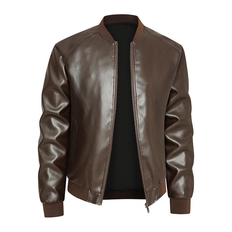 Men's Stand Collar Motorcycle Leather Jacket - Spring/Autumn, Casual & Stylish for Teens and Adults.