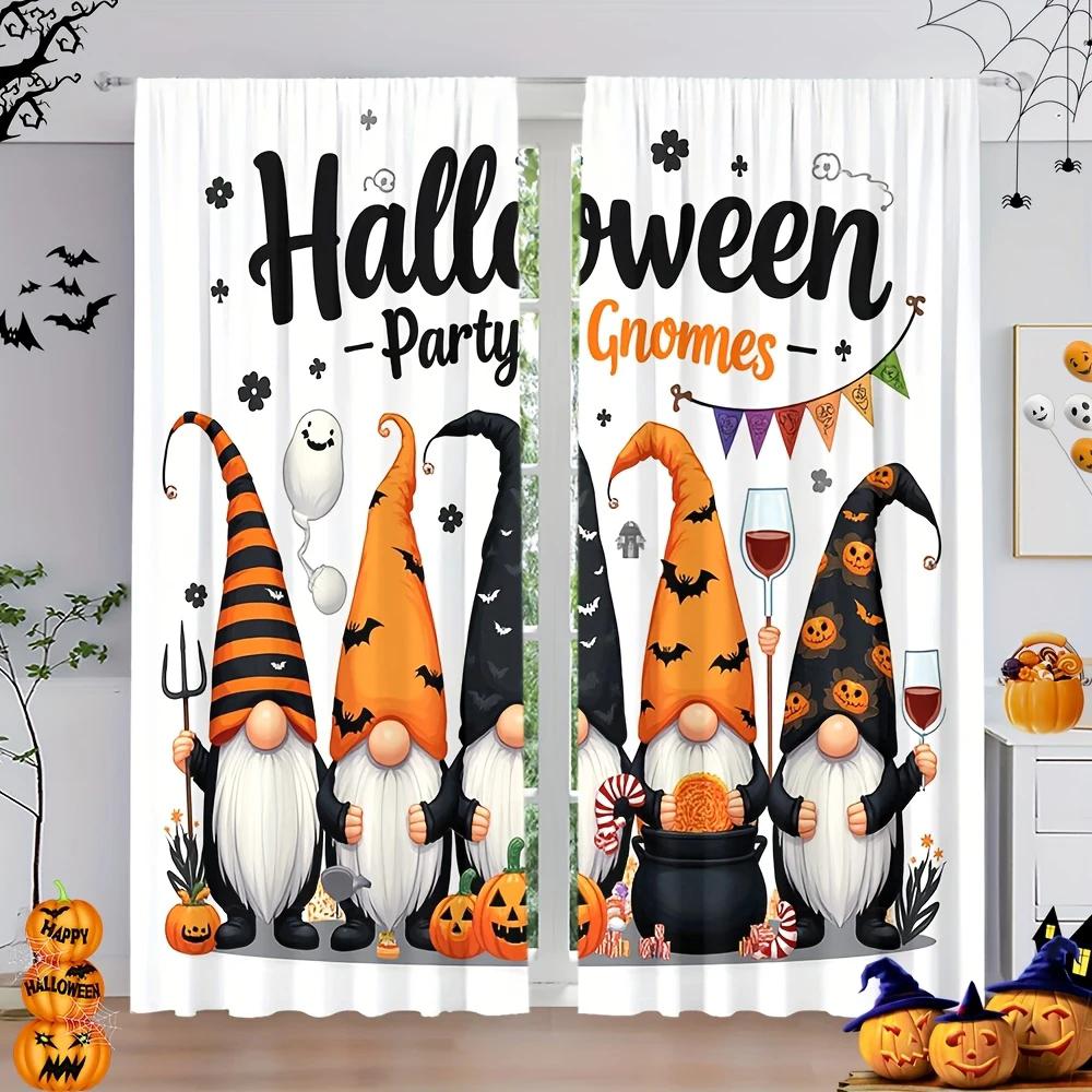 Halloween Party Dwarf Printed Curtains Pole Bag Home Decoration Room Curtain Set Of 2 Made Polyester Washable