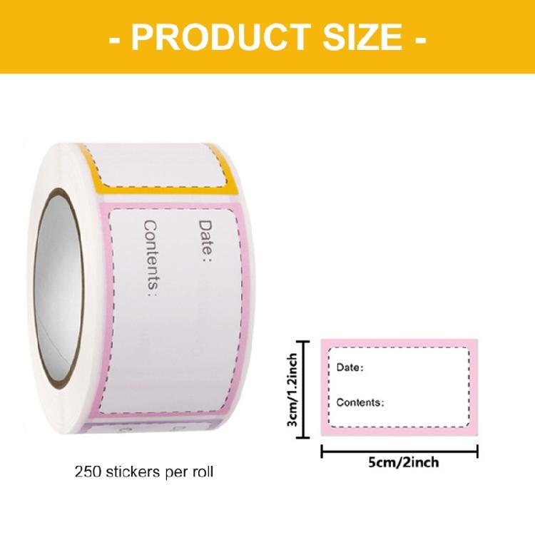 250Pcs Food Date Labels Sticker 50x30mm Adhesive Freezer Label Removable for Labelling Meats Baby Food Cans Container
