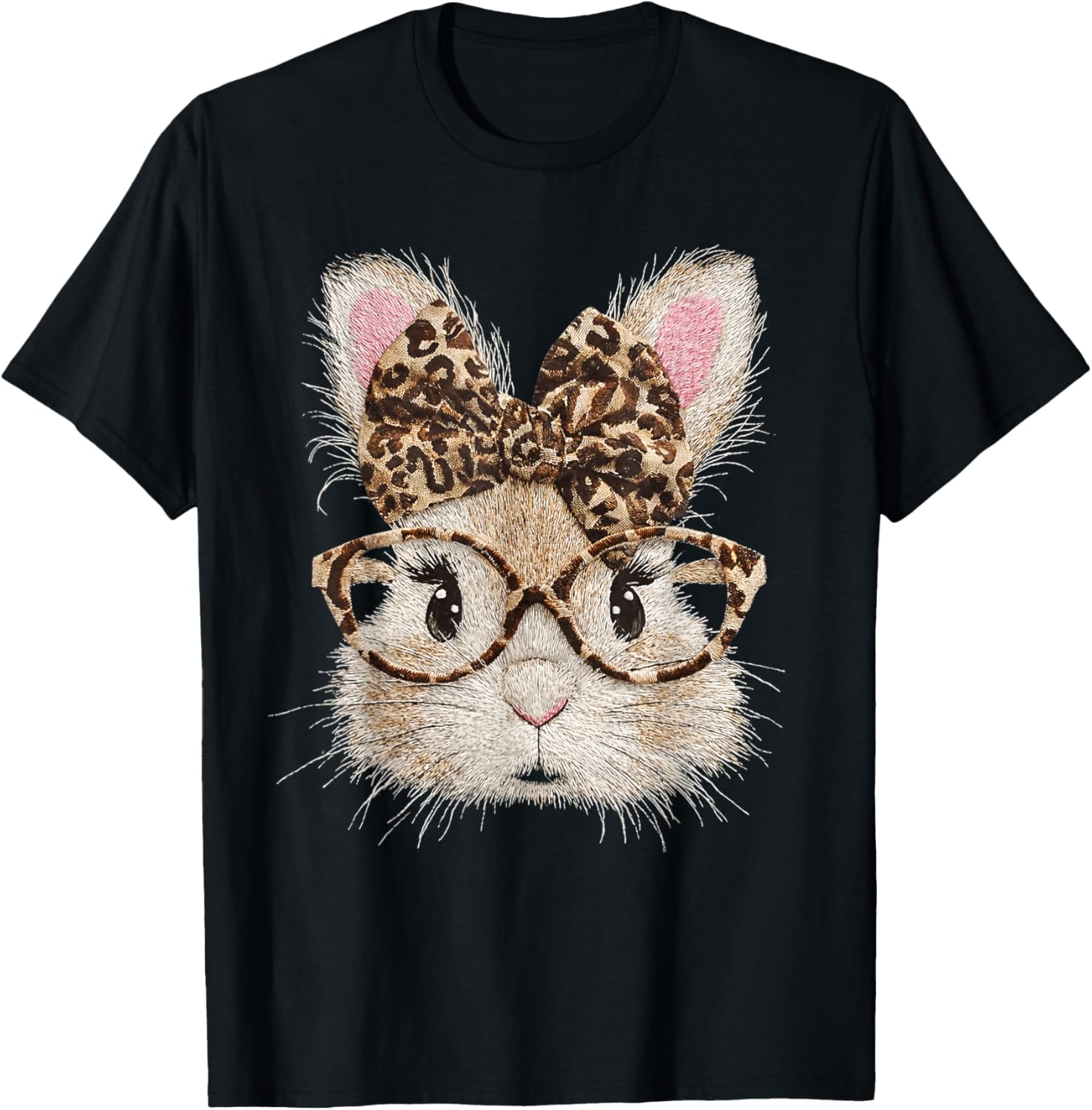 

Leopard Bunny Face Glasses Easter Rabbit Graphic Tee Soft Summer New Casual Women Round Neck T-Shirt Funny Y2k Women Clothing... S разноцветный
