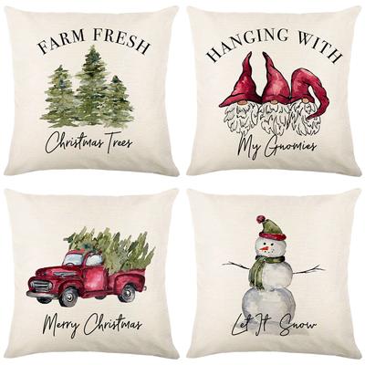 Christmas Pillow Cover Linen Printed Christmas Tree Snowman Home Living Room Sofa Pillow Cover