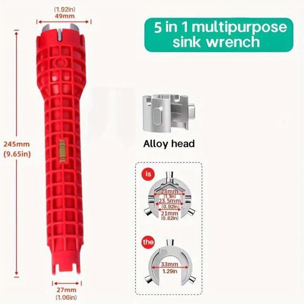 5 in 1 Multifunctional Sink Bathroom Wrench, Plumbing Installation Tool Household Water Pipe Faucet (Red)