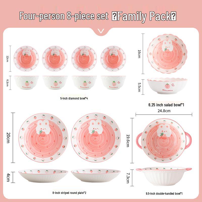 Cute Cartoon Ceramic Dinnerware Set: Bowls, Plates, and Chopsticks for Single Person