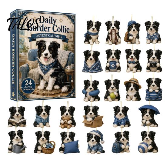 Animal Theme Party Favors Christmas Cat Dog Advent Calendar, 24Pcs Acrylic 2D Ornament Set Tree Ornaments with Cute Kitten/Dog/Lion Designs,