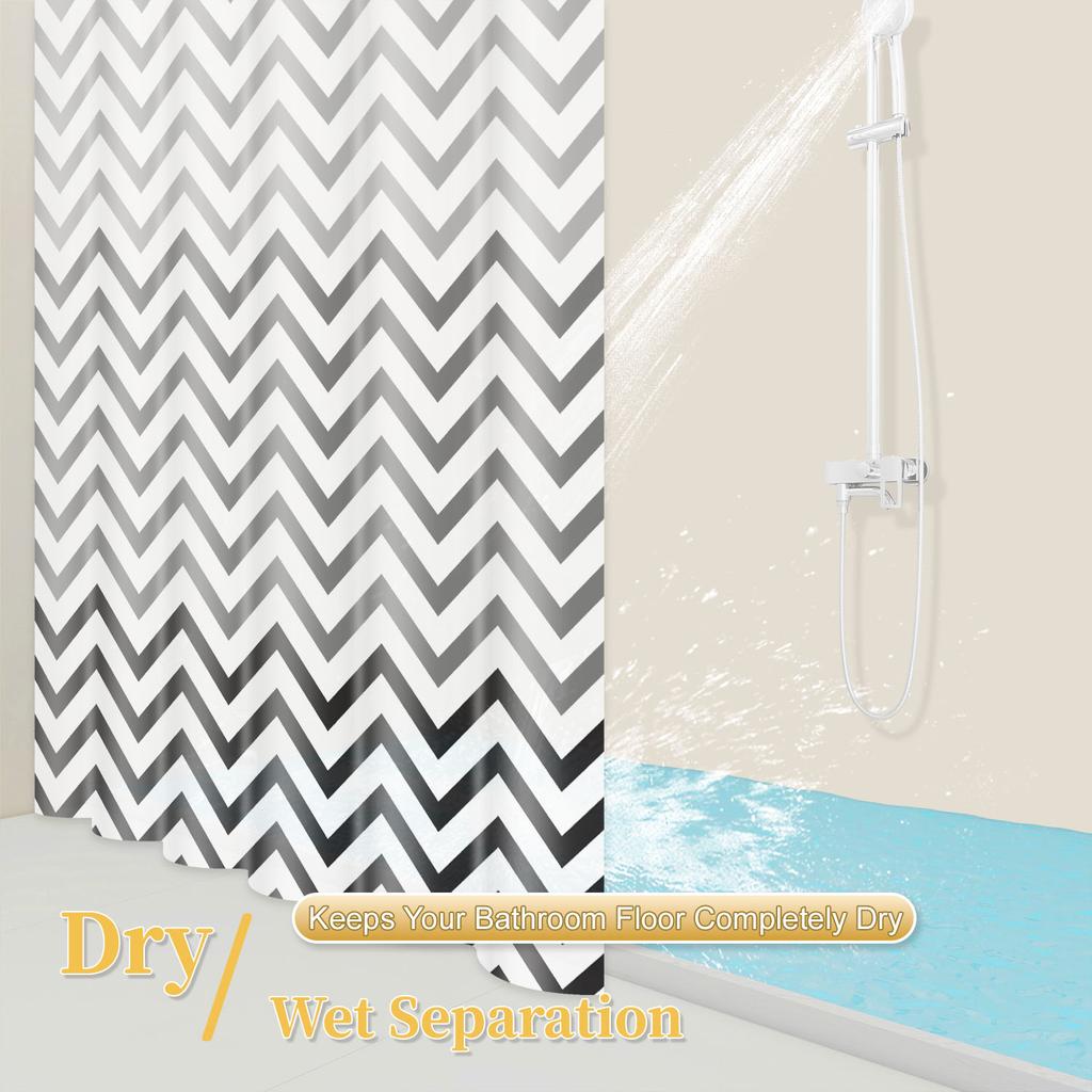 1pc Black White Wavy Stripe Artwork Geometric Shower Curtain Waterproof PEVA Modern Minimalist Bathroom Decor