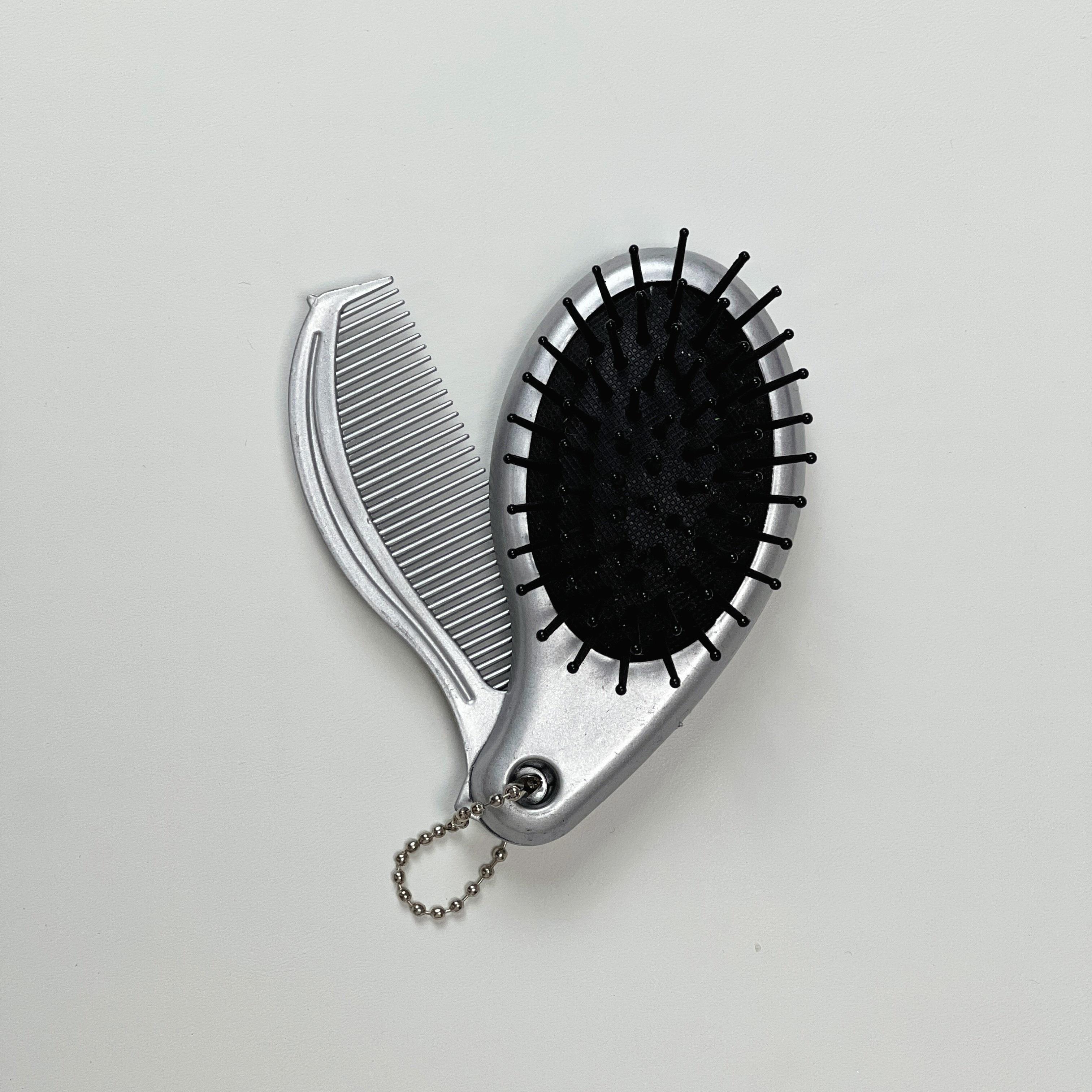 

1pc 3-in-1 Portable Hair Brush with Mirror and Flat Top Comb, Nylon, Foldable, Dual-Use, Massage Feature, Trendy Air Cushion Comb for All Hair Types