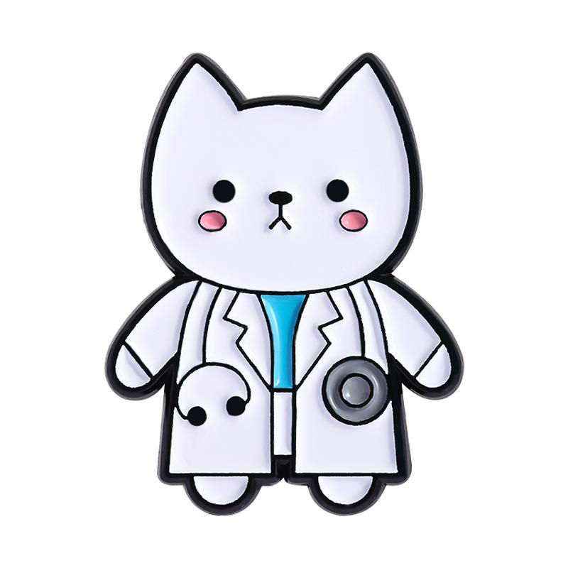 Spille smaltate Gatti Carini Dottore Gattino Cartone Animato Che Indossa Camice da Medico e Stetoscopio Spilla Dottore Animali Distintivo da Reverto Gioielli Regali