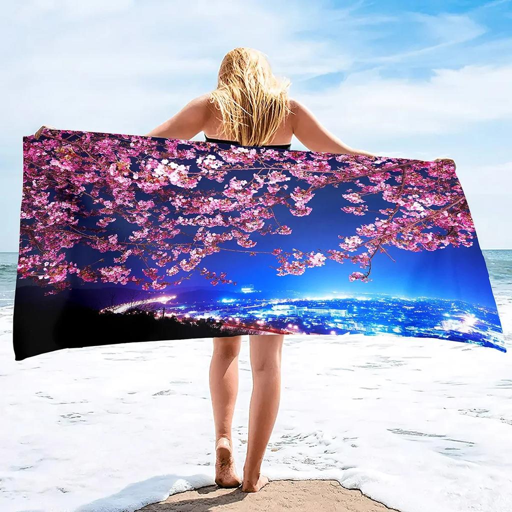 Pink Cherry Blossoms Sand Free Beach Towel Oversized Absorbent Bath Towel Large Hand Towels for Swimming Bathroom Spa Pool