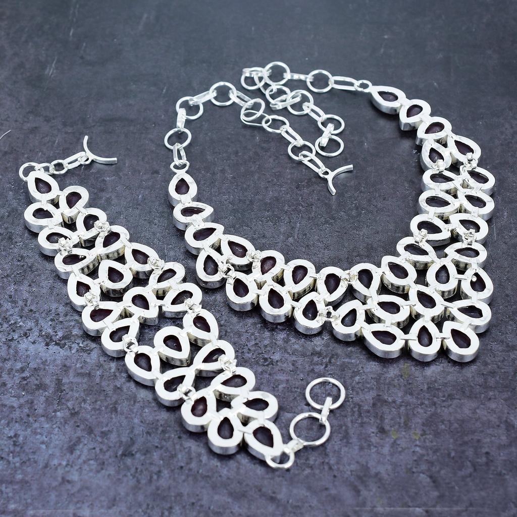 Mozambique Garnet Gemstone Handmade 925 Sterling Silver Jewelry Set P1h34