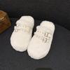 Baotou Thick-soled Fluffy Slippers Women's Autumn and Winter 2025 New Fashion Outer Wear Belt Buckle Fleece Thermal Cotton Slippers
