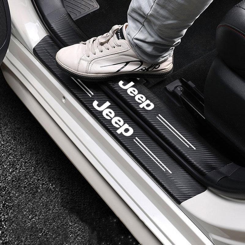 Car Threshold Scuff Plate Carbon Fiber Sill Protector Stickers For Jeep Renegade Wrangler Cherokee Compass Patriot Accessories