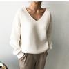Harajuku Solid Irregular V-neck Soft Sweater Autumn Winter Casual Oversized Knitted Sweaters Tops for Women Bottoming Pullover