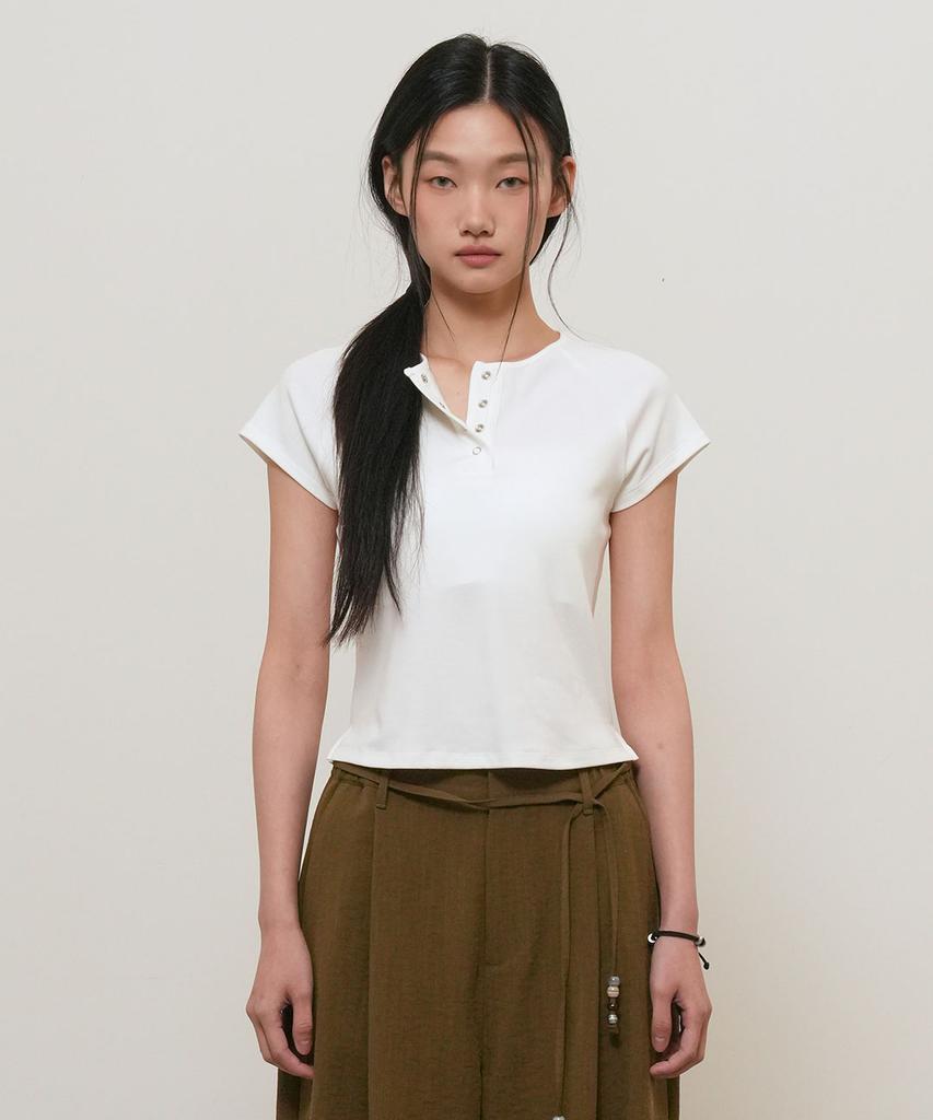 GENERALIDEA Snap Henley Neck T-Shirt [White] / Gf2Lts528