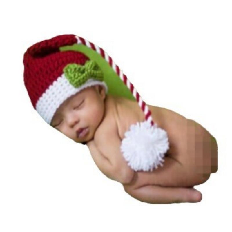New wool hand-knitted children's photography long tail hat, newborn cartoon sweater hat, Christmas long hat