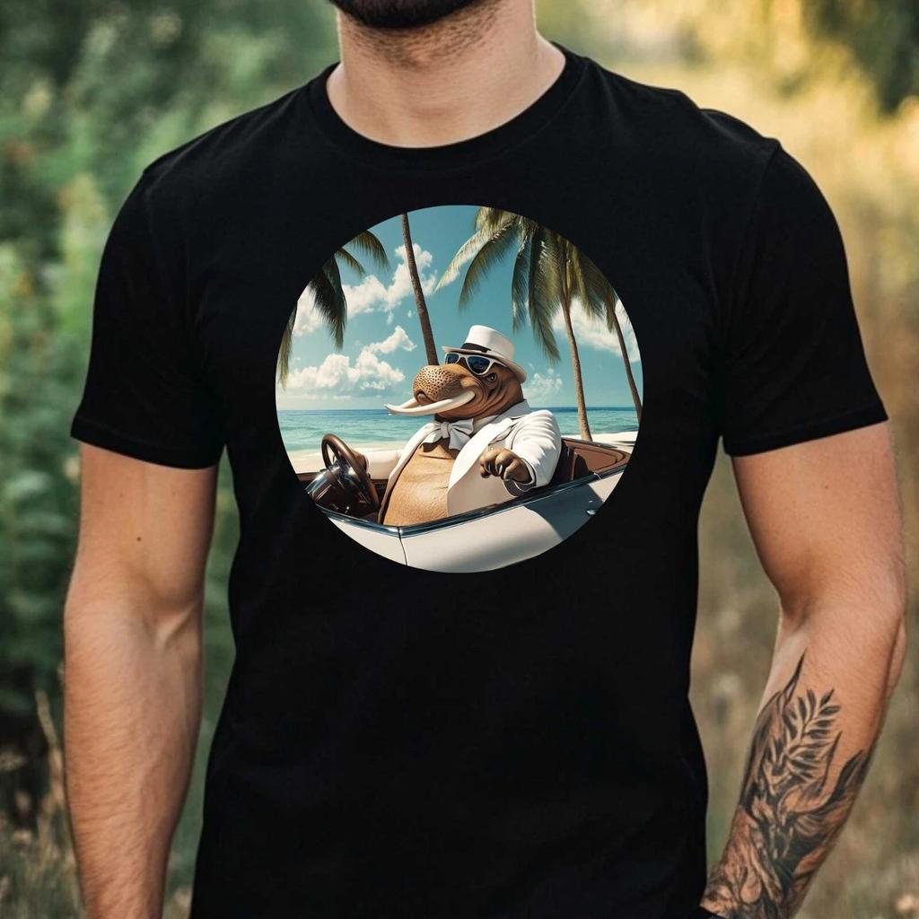 T-Shirt Herren Lustiges Walross Motiv Baumwolle Größe XS bis 5XL