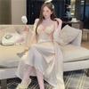 Long Nightgown with Chest Pad, Ice Silk Pajamas, Two-piece Set, High-end Elegant Long Skirt, Nightgown, Ice and Snow Silk Loungewear Women's