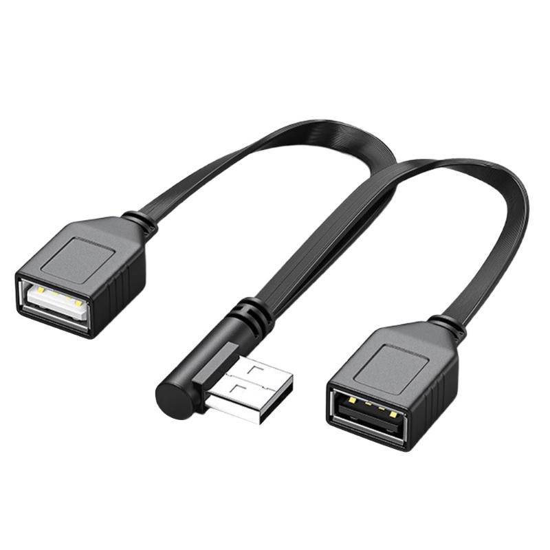 Double USB Splitter Cable 1 Male To 2 Female Power Extension Cord 90 Degree 480Mbps Transfer For Computer  Car Use