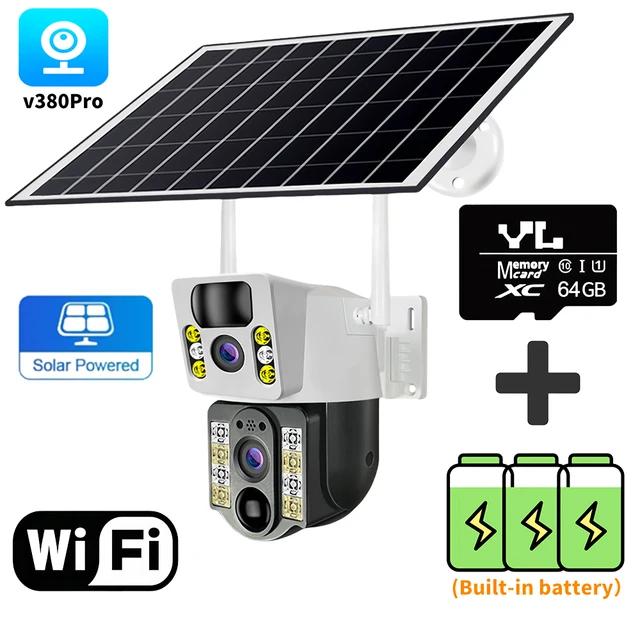 4K 8MP Solar 4G SIM WiFi Dual Lens Outdoor PTZ Auto Tracking CCTV Video Surveillance V380pro Security Camera