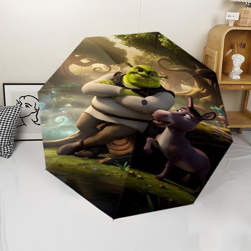 Shrek-Thema Automatischer Regenschirm, Leicht & Tragbar, 8 Speichen, Perfekt für Reisen im Freien, Geburtstage, Weihnachten, Geschenke.