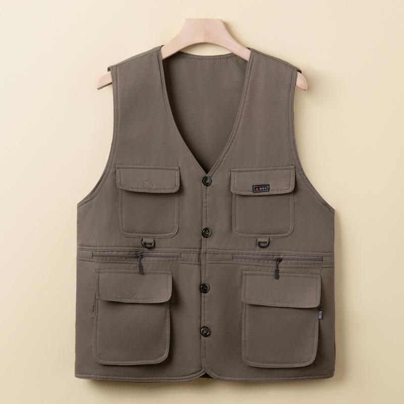 Spring and Autumn Middle-aged and Old Men's Vest Dad Simple Multi-pocket Vest V-neck Casual Vest Loose Fishing Vest