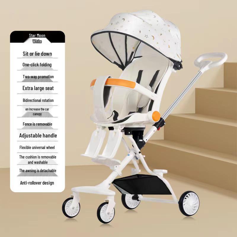 Lightweight Foldable Two-Way Reclining High Landscape Baby Stroller with Four Wheels.