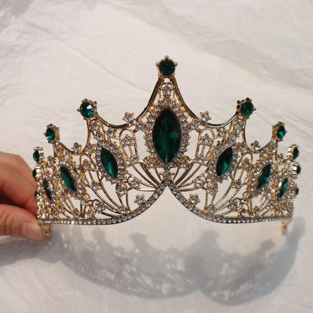 European and American Retro Baroque Crown Large Horse Eye Water Diamond Crown Headband  Wedding Updo  Alloy Accessories
