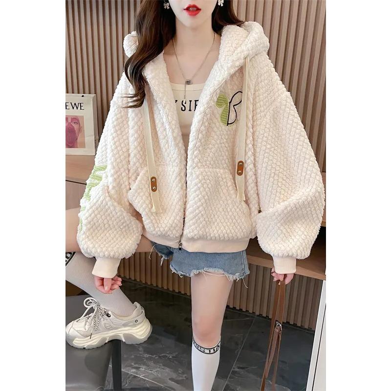 Doppelseitige Sherpa-Jacke für Damen für Herbst und Winter, plus Samt, neuer Stil, warm und stilvoll, lockere Strickjacke, vielseitiges Oberteil