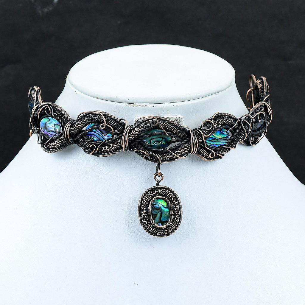 Abalone Shell Necklace Copper Wire Wrapped Jewelry Handmade Adjustable Chain Necklace Copper Wire Wrap Necklace Gemstone Jewelry For Gifts