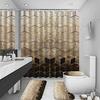 Vikama Marron Ensemble de Rideaux de Douche Moderne Géométrique Doré Lignes Cubiques Texture Artistique Décor de Salle de Bain Avec Crochets