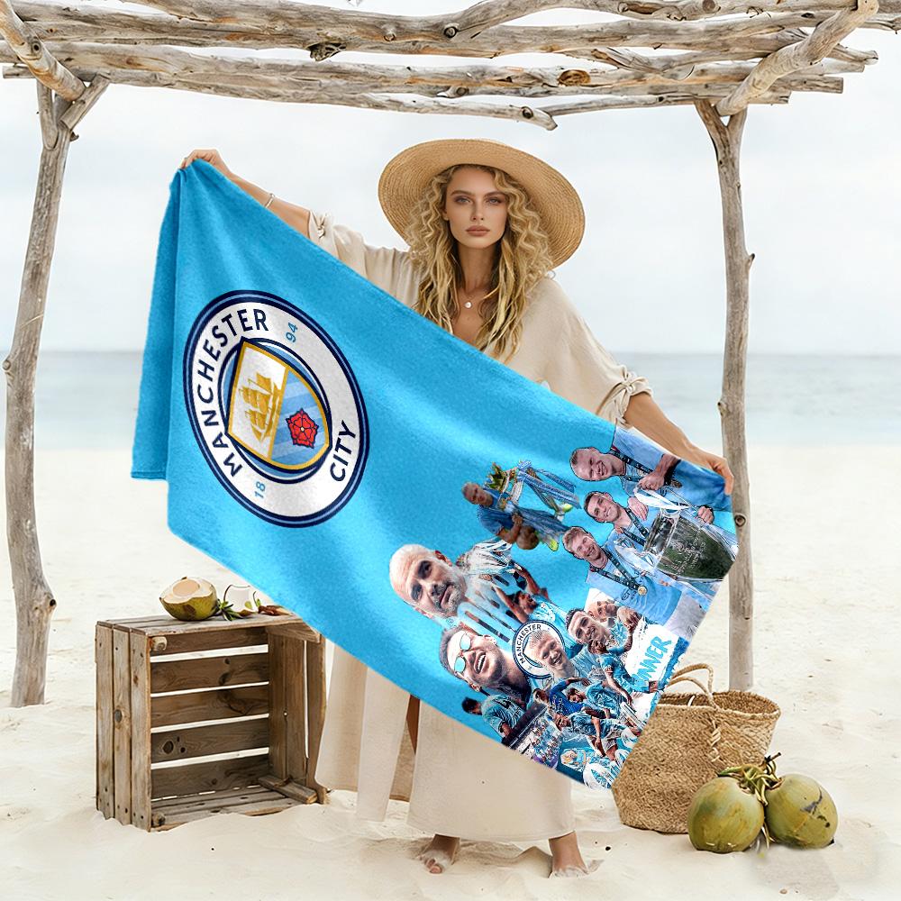 Asciugamano da Spiaggia Stile Manchester City FC Morbido Resistente Asciugatura Rapida Confortevole Leggero Adatto per Nuoto, Palestra, Campeggio, Yoga Vacanze