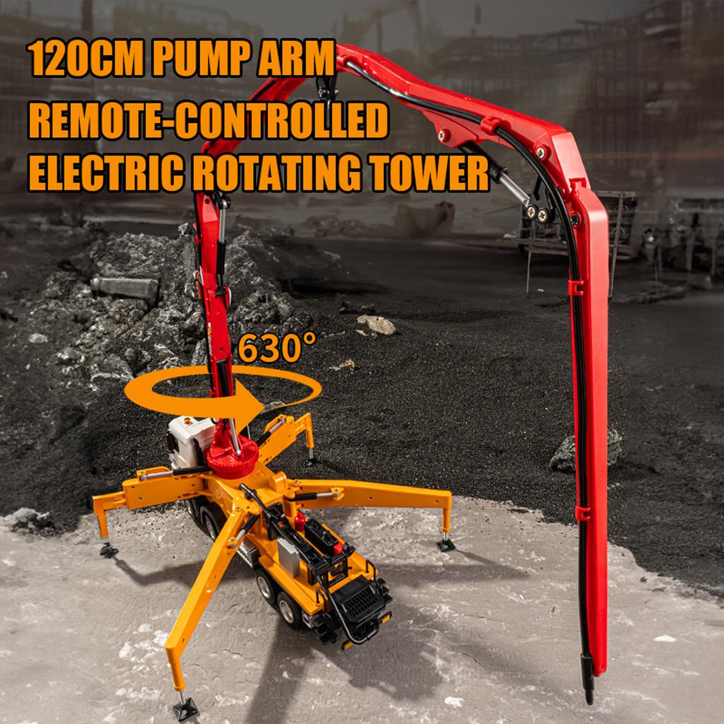 Concrete Pump Truck Toy, 2.4G Remote Control Diecast Construction Vehicles with Working Water Pump, Lights and Sounds