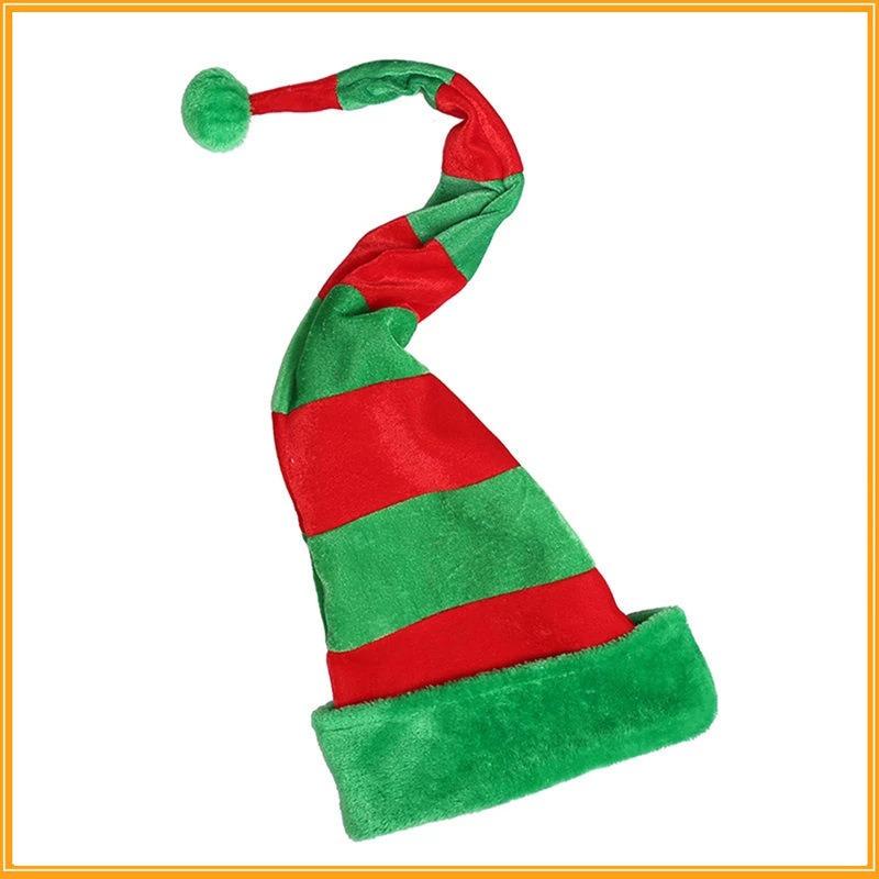 1pcs Adult Red White Stripe Velvet Christmas Hat Carnival Halloween Elf Costume Hat with Felt-Lined for Party Photo Booth