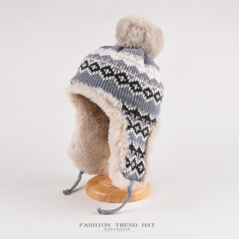 Mütze Damen Winter Warm Ohrenschutz Gestrickte Überziehmütze Sturmhaube Hut Band Doppelnutzung Plüsch Blitzmütze