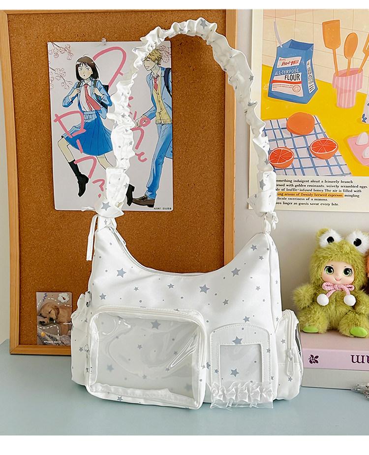 Japanese Style Star Printed Shoulder Bag For Women Large Capacity Transparent Splicing Handbag Fashi Women's Crossbody Bag