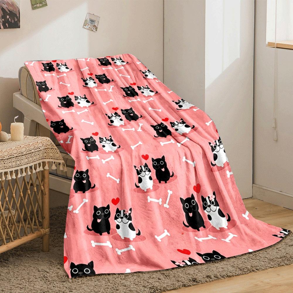 Cute cats and dogs with hearts, bones, and pink background repeating pattern. for all seasons blanket lunch break throw gift