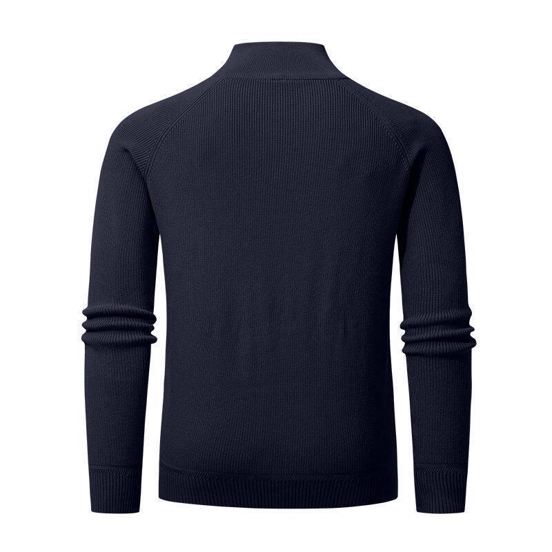 Men's Vertical Rib Knit Half-Zip Stand Collar Thick Sweater