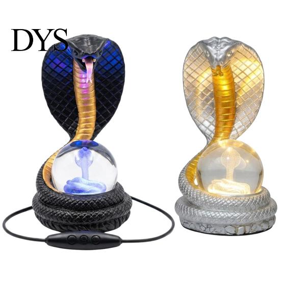 USB Powered Night Lamp Snake Shaped Desk Lamp, Resin LED Table Light with RGB Color Computer Setup Changing, Faux Crystal Ball for Bedroom Office
