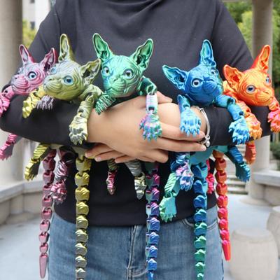 Articulated Hairless Cat 3D Printed Sphynx Cat Figure Flexible Cat Stress Relief Desk Pet Fidget Toy Home Office Decor for Cat Lover And Collector