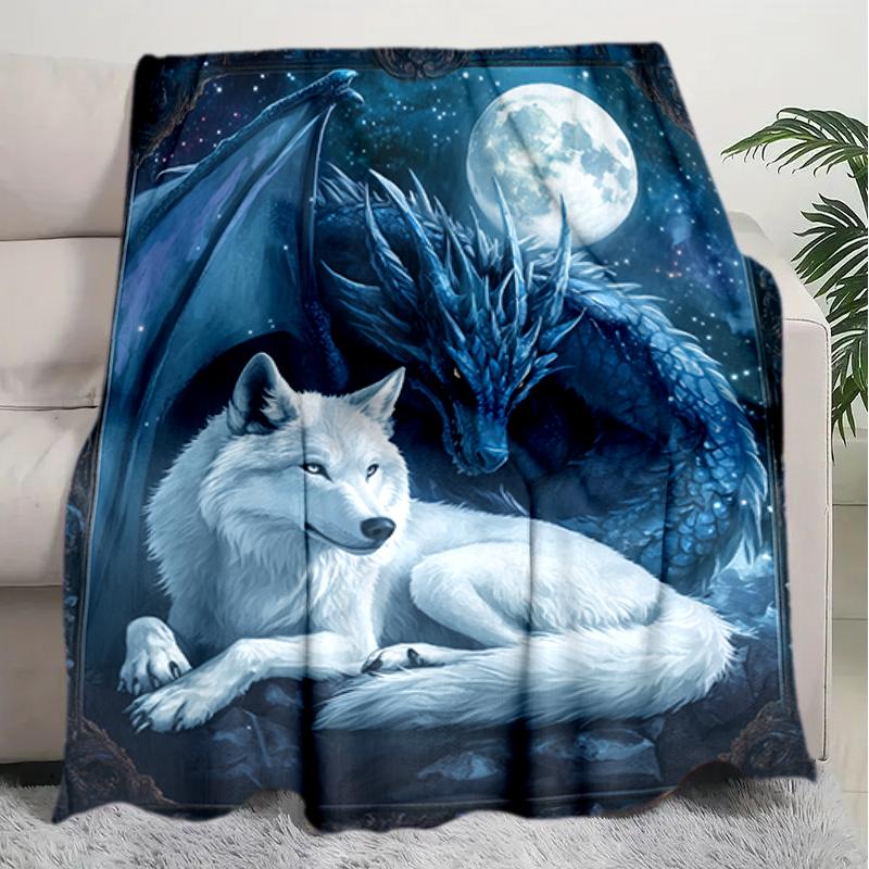 1PC Wolf Elements printed blanket, all season lightweight home office outdoor nap multifunctional blanket A8