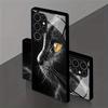 Black Cat Yellow Eye Pattern Glass Phone Case Suitable for Samsung Galaxy S26 S25 S24 S22 S21 S20 FE/Ultra/Plus Anti Drop