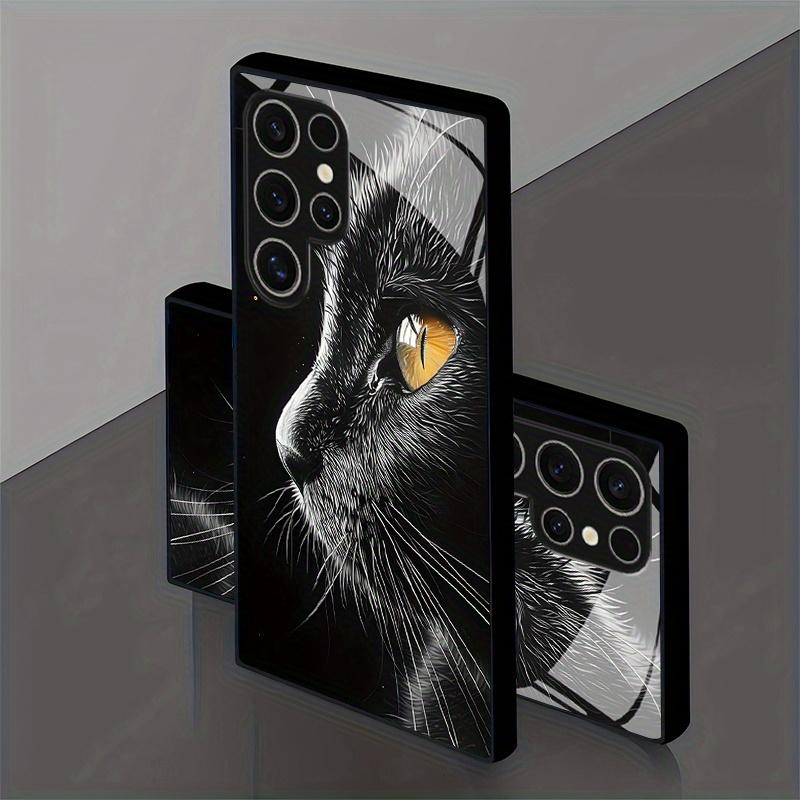 Black Cat Yellow Eye Pattern Glass Phone Case Suitable for Samsung Galaxy S26 S25 S24 S22 S21 S20 FE/Ultra/Plus Anti Drop