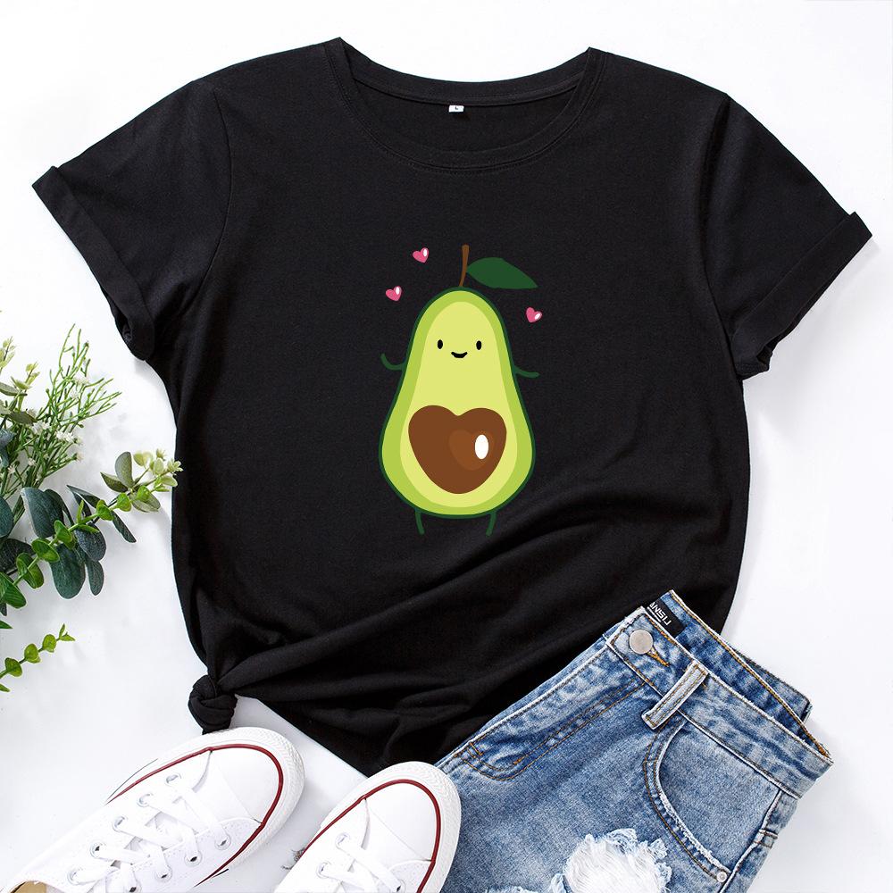 

Pure Cotton Creative Avocado Round Neck Short Sleeved Women s T-shirts S чёрный