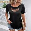 Women's Fashion Casual Solid Color Print Short Sleeve O-Neck Blouses & Shirts
