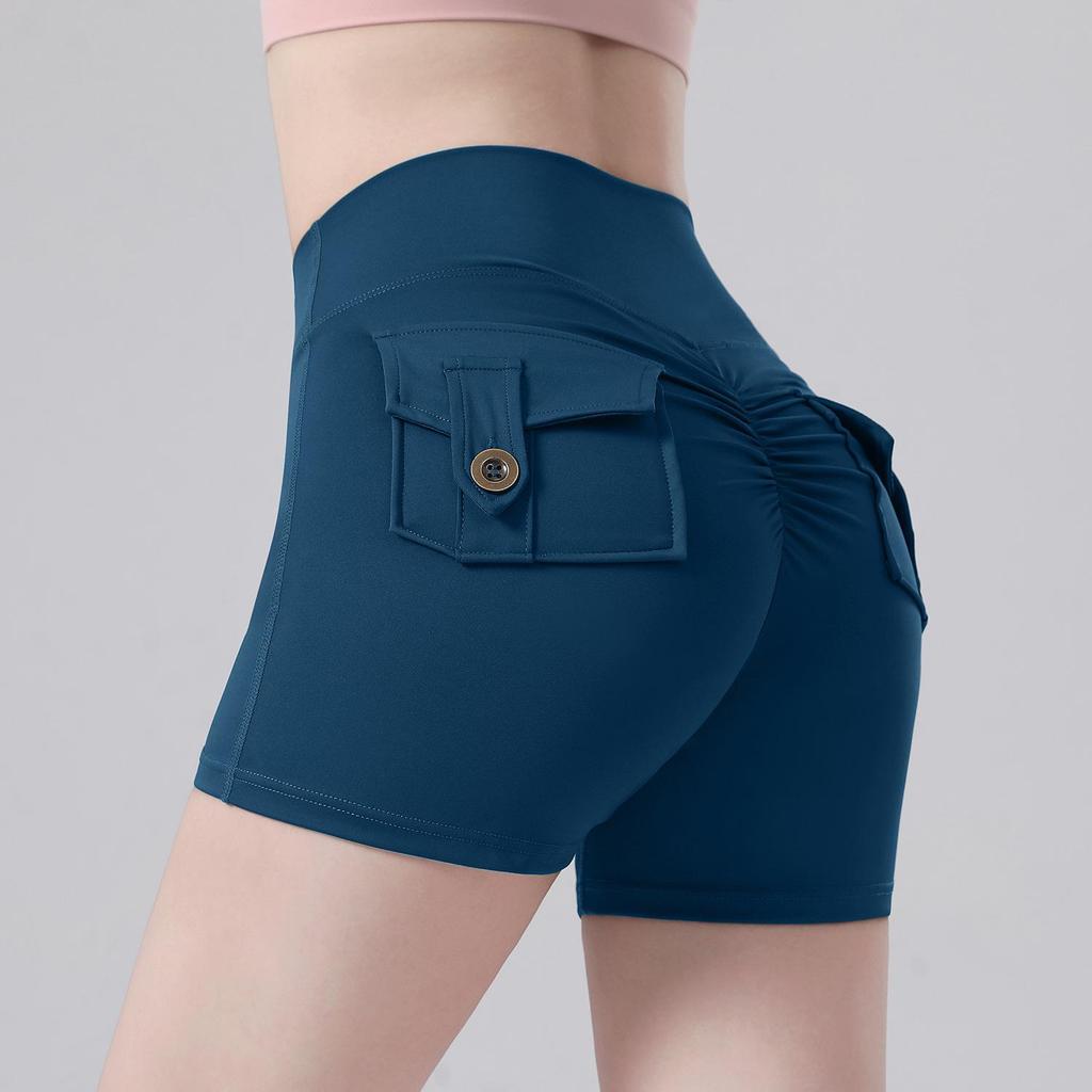Szorty do jogi z wysokim stanem, transgraniczne: Uczucie drugiej skóry, Efekt liftingu brzoskwiniowego, Kieszeń, Fitness i Bieganie