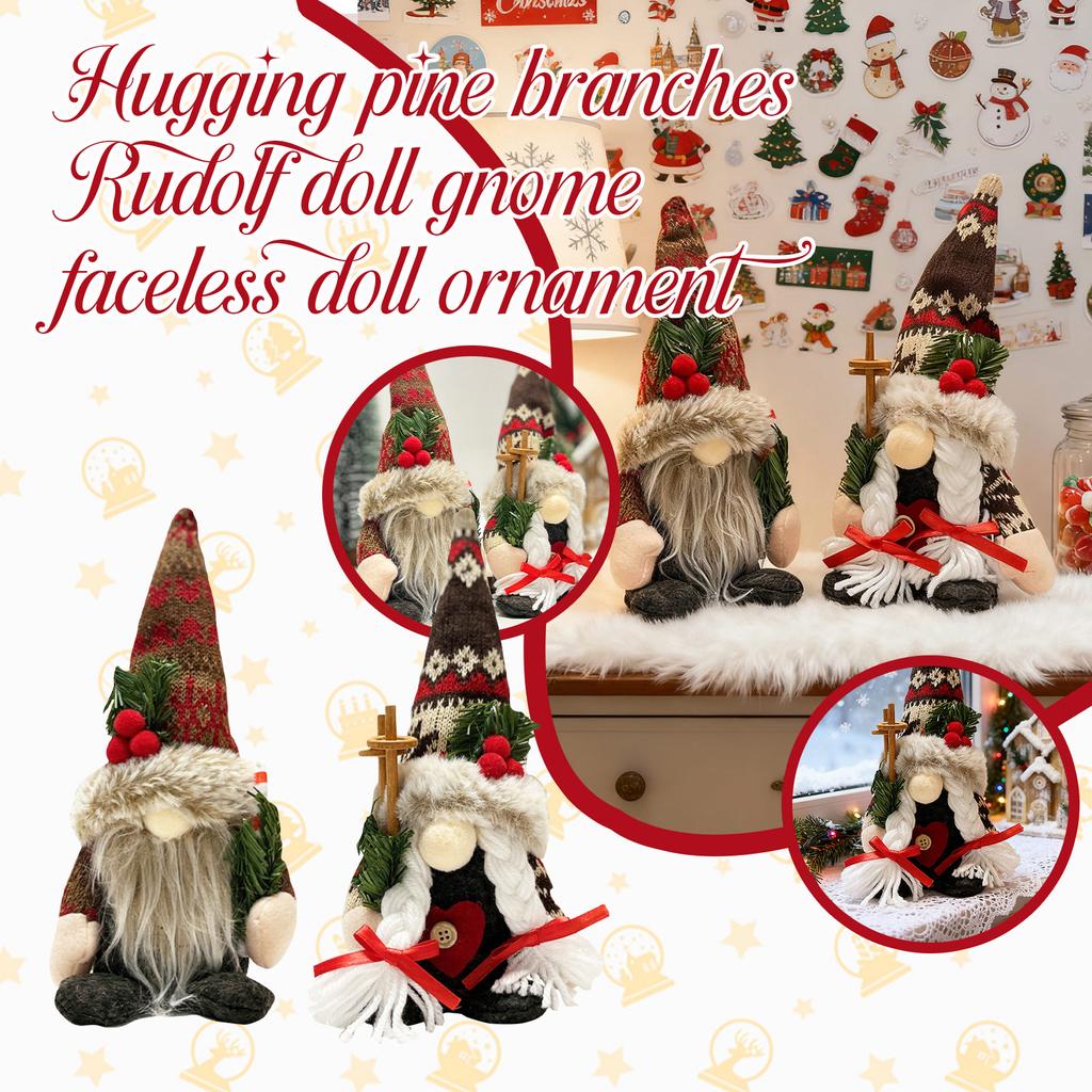 Christmas Doll Decorations Holding Branches Rudolph Doll Dwarf Faceless Doll Doll Ornaments Christmas Table Centerpiece Holiday Gifts Plush Toys