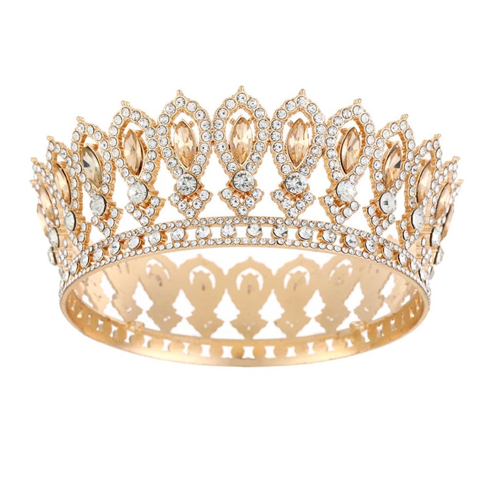 Round Princess Queen Tiara European Crystal Full Crown Metal Bridal Wedding Crowns  Birthday Party