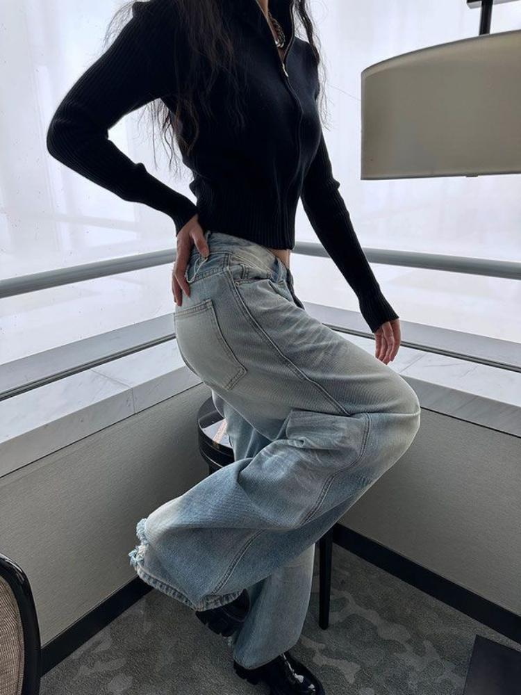 90s Modré High Street Ležérní Volné Kalhoty Dámské Harajuku Oversize Y2k Široké Kalhoty Dámské 2000s Módní Design Volné Kalhoty