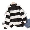 New special yarn half-height round neck loose thickened warm color matching horizontal strip with knitted top sweater women